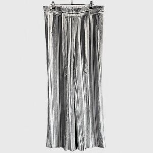 Jolt Black and White Striped Tie Waist Linen Blend Pants
